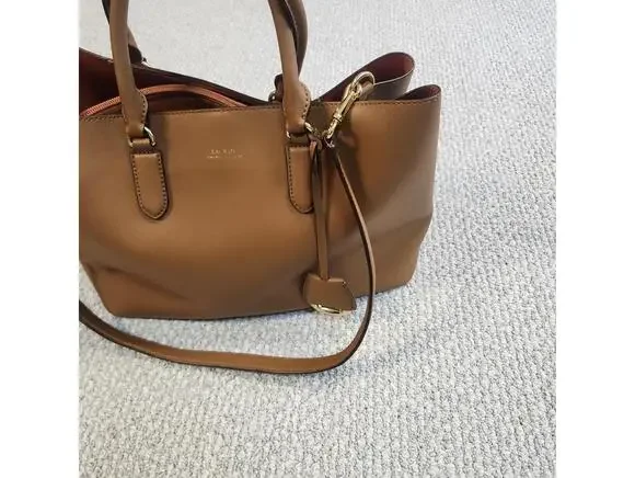 Lauren Ralph Lauren Dryden Marcy Satchel Brown Leather Women's Large - Picture 3 of 12